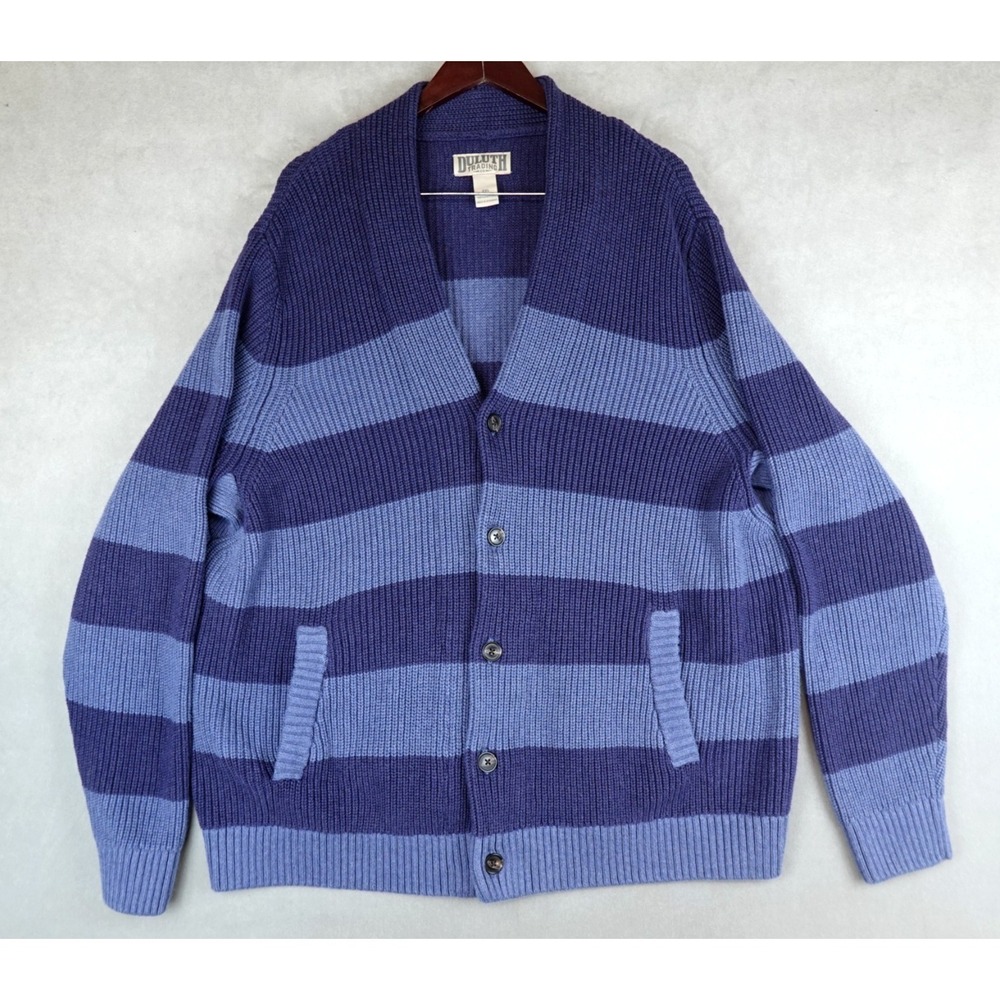 Duluth Trading Co Cardigan Mens XXL Striped Pockets Knit Grandpa Button Front